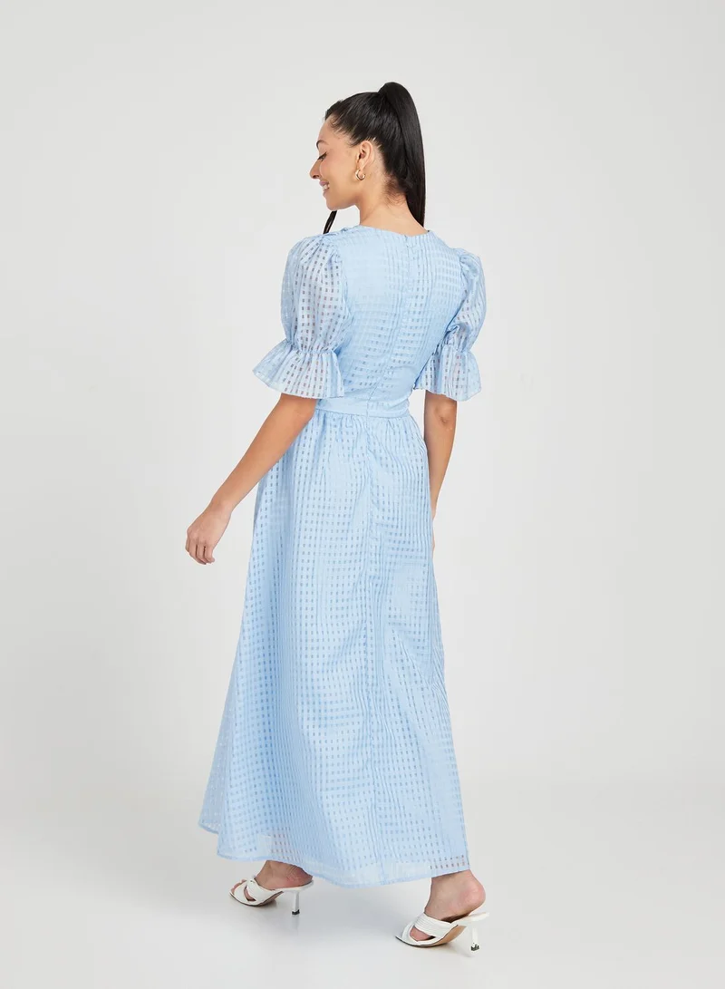 ستايلي Puff Sleeve Checked Dress