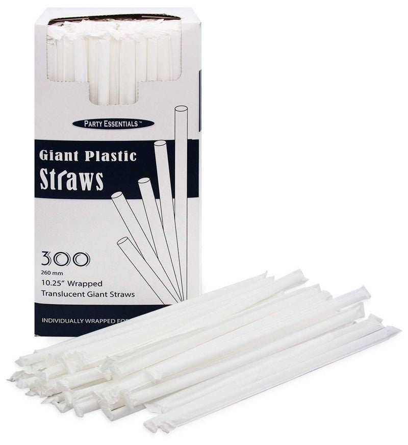Party Essentials Disposable Plastic Drinking Straws 1025 Giant300 Count Individually Wrapped Clear