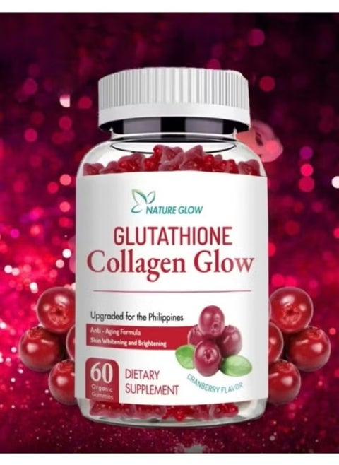 Glutathione + Collagen Glow by Nature Glow | Skin Brightening, Whitening & Anti-Aging Tablets | 60 Count | Cranberry Flavor