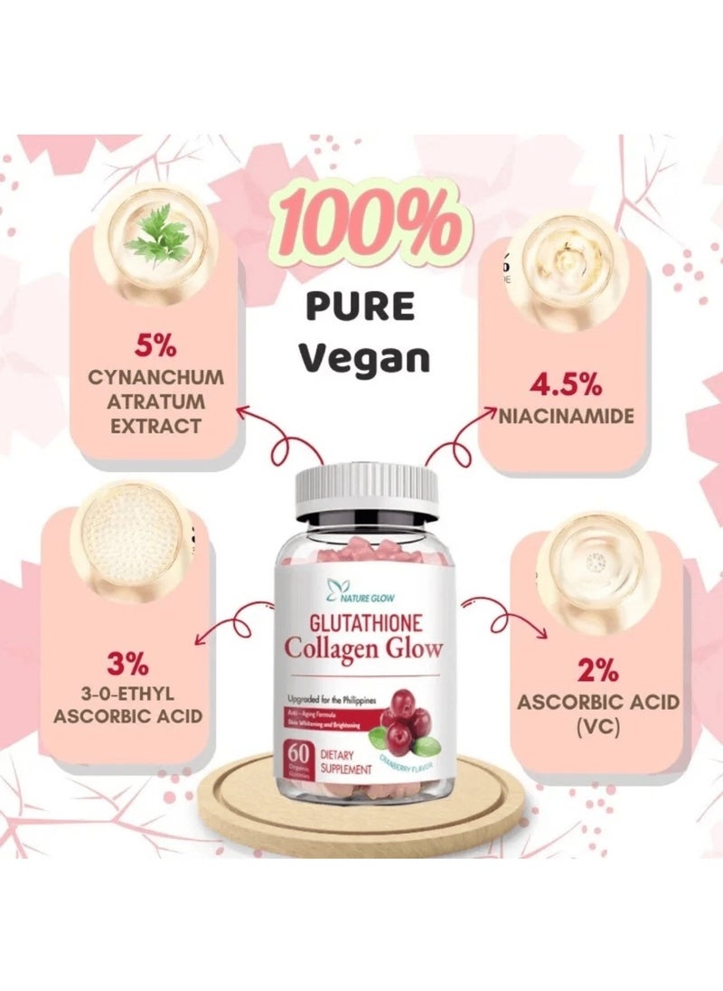NATURE GLOW - Glutathione + Collagen Glow by Nature Glow | Skin Brightening, Whitening & Anti-Aging Tablets | 60 Count | Cranberry Flavor - Image 1