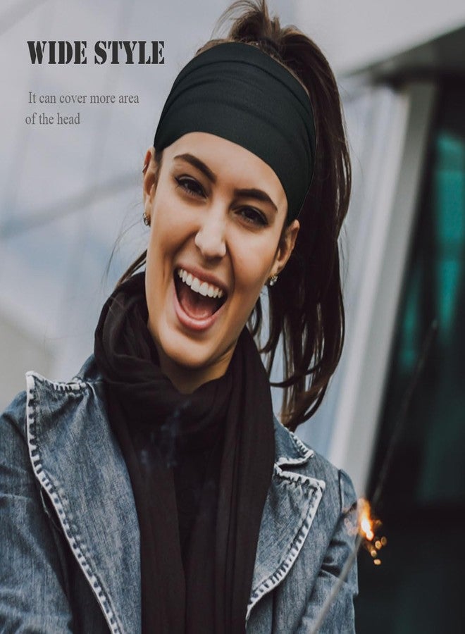 YONUF Wide Headbands for Women Stretchy Headband Workout Head Bands for Women's Hair Band Non Slip Head Wrap Headwear Black White Gray 6 Pack - Image 2