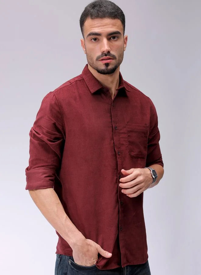 The Indian Garage Co Men Regular Fit Solid Full Sleeves Cutaway Collar Casual Shirt