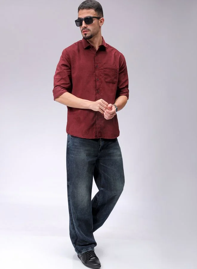 The Indian Garage Co Men Regular Fit Solid Full Sleeves Cutaway Collar Casual Shirt