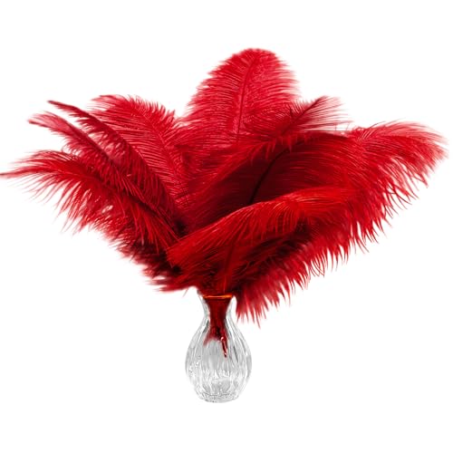 Piokio 20 pcs Natural Red Ostrich Feathers 12-14 inch(30-35 cm) Bulk for Wedding Party Centerpieces and DIY Clothes Decoration, Gatsby Decorations - Image 1