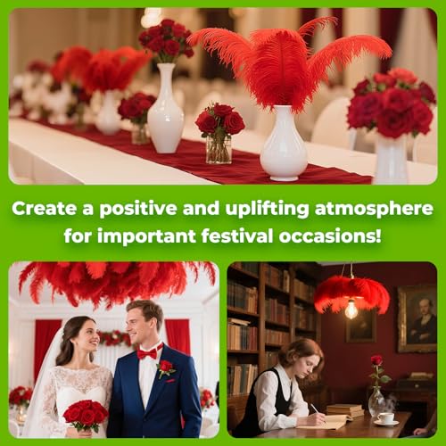 Piokio 20 pcs Natural Red Ostrich Feathers 12-14 inch(30-35 cm) Bulk for Wedding Party Centerpieces and DIY Clothes Decoration, Gatsby Decorations - Image 5