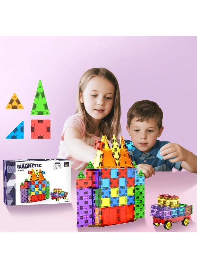76 PCS Magnetic Building Blocks Set Clear 3D Building Blocks Construction Playboards Magnet Construction Playset, Assembly Learning Bricks & Creative Puzzle Game for Boys & Girls 3+ - Image 1