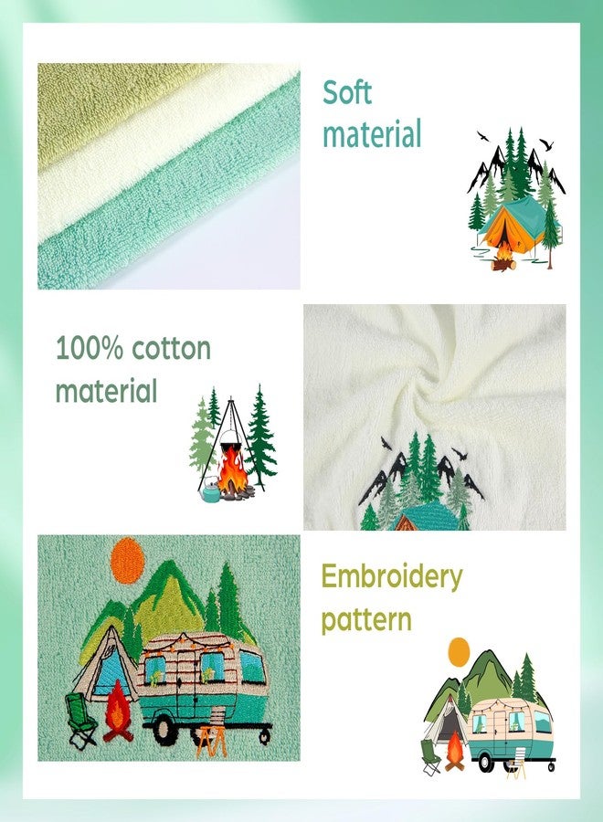 snaxuda 3 Pcs Camping Hand Towels for Bathroom 100% Cotton Decorative Embroidered RV Hand Towels Farmhouse Campers Bathroom Decor 14 x 29 Inch Rustic Vintage Gifts for Camping RV Kitchen - Image 4