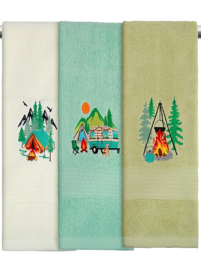 snaxuda 3 Pcs Camping Hand Towels for Bathroom 100% Cotton Decorative Embroidered RV Hand Towels Farmhouse Campers Bathroom Decor 14 x 29 Inch Rustic Vintage Gifts for Camping RV Kitchen - Image 1