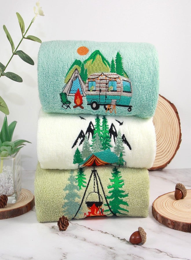 snaxuda 3 Pcs Camping Hand Towels for Bathroom 100% Cotton Decorative Embroidered RV Hand Towels Farmhouse Campers Bathroom Decor 14 x 29 Inch Rustic Vintage Gifts for Camping RV Kitchen - Image 3