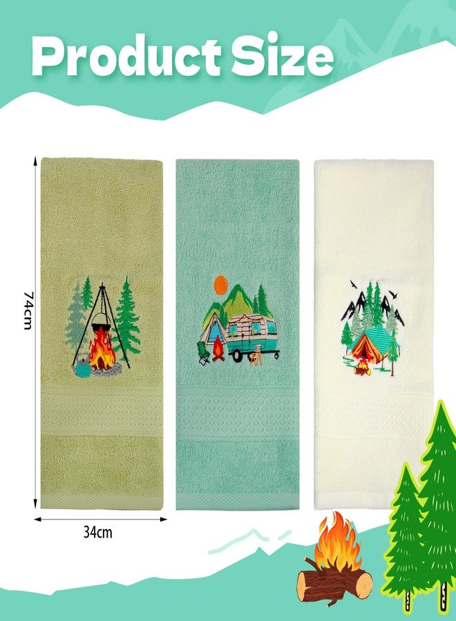 snaxuda 3 Pcs Camping Hand Towels for Bathroom 100% Cotton Decorative Embroidered RV Hand Towels Farmhouse Campers Bathroom Decor 14 x 29 Inch Rustic Vintage Gifts for Camping RV Kitchen - Image 5