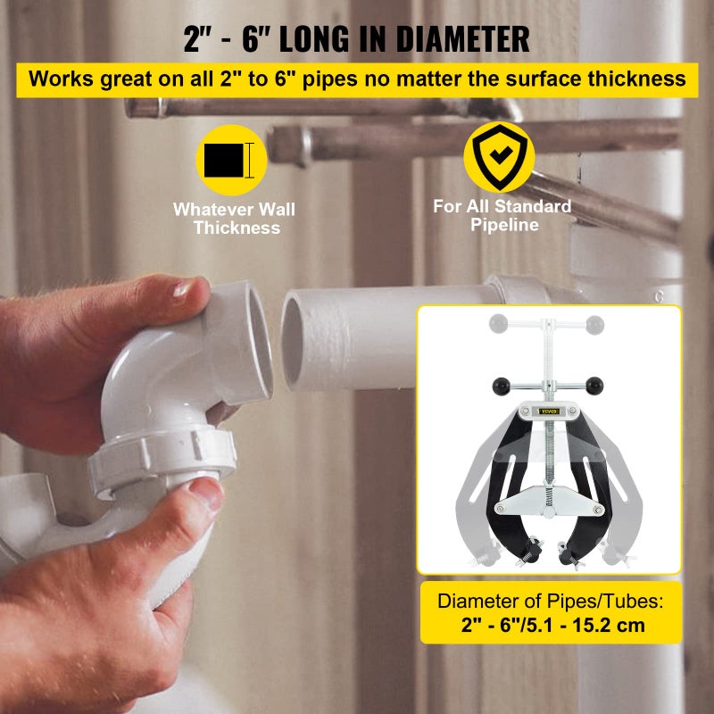 VEVOR Pipe Clamp, 2 to 6 in, High Strength Ultra Clamp with Quick Acting Screws, Steel Pipe Alignment Tool with Lightweight Design, Black - Image 3