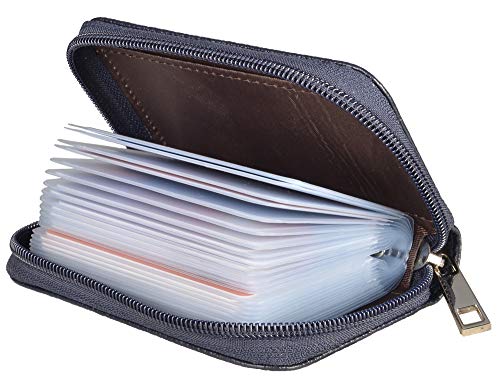 Easyoulife Genuine Leather Credit Card Holder Zipper Wallet With 26 Card Slots (Dark Blue) - Image 2