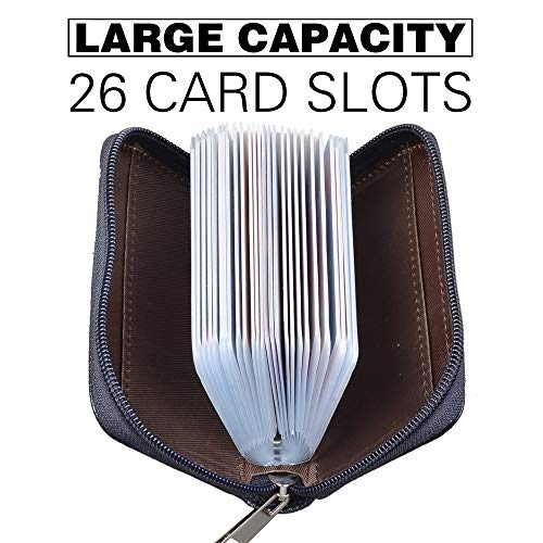 Easyoulife Genuine Leather Credit Card Holder Zipper Wallet With 26 Card Slots (Dark Blue) - Image 3