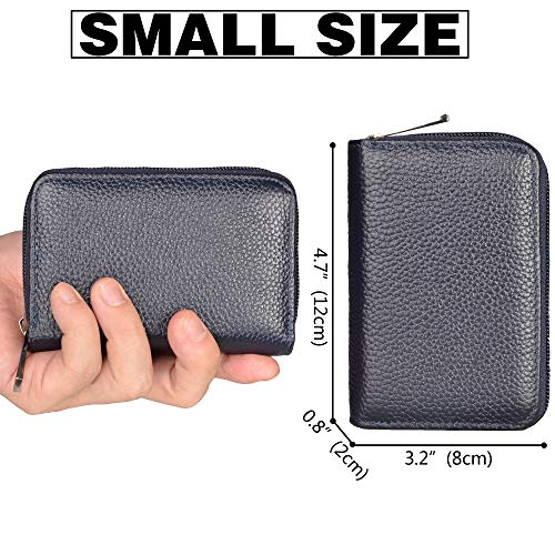 Easyoulife Genuine Leather Credit Card Holder Zipper Wallet With 26 Card Slots (Dark Blue) - Image 4