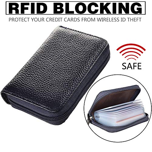 Easyoulife Genuine Leather Credit Card Holder Zipper Wallet With 26 Card Slots (Dark Blue) - Image 5