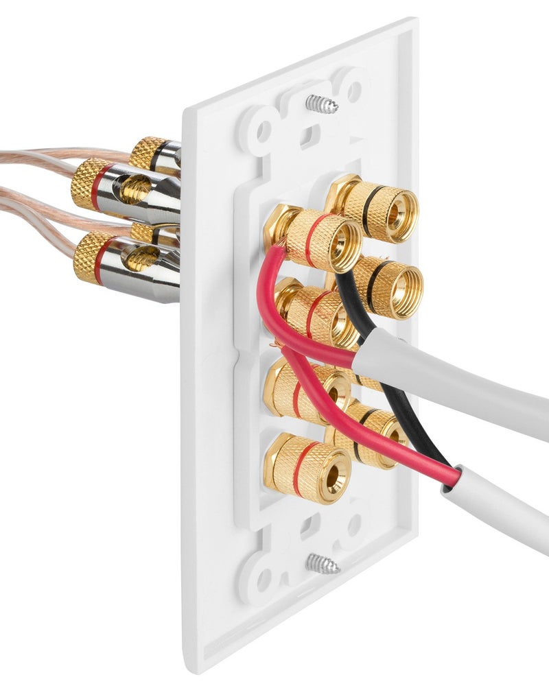 Fosmon (Quad Speaker Home Theater Wall Plate - Premium Quality Gold Plated Copper Banana Binding Post Coupler Type Audio Wall Plate for 4 Speakers (White) - Image 5