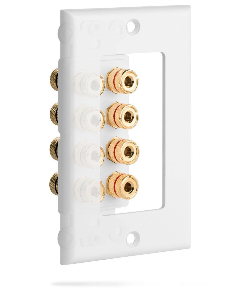Fosmon (Quad Speaker Home Theater Wall Plate - Premium Quality Gold Plated Copper Banana Binding Post Coupler Type Audio Wall Plate for 4 Speakers (White) - Image 3