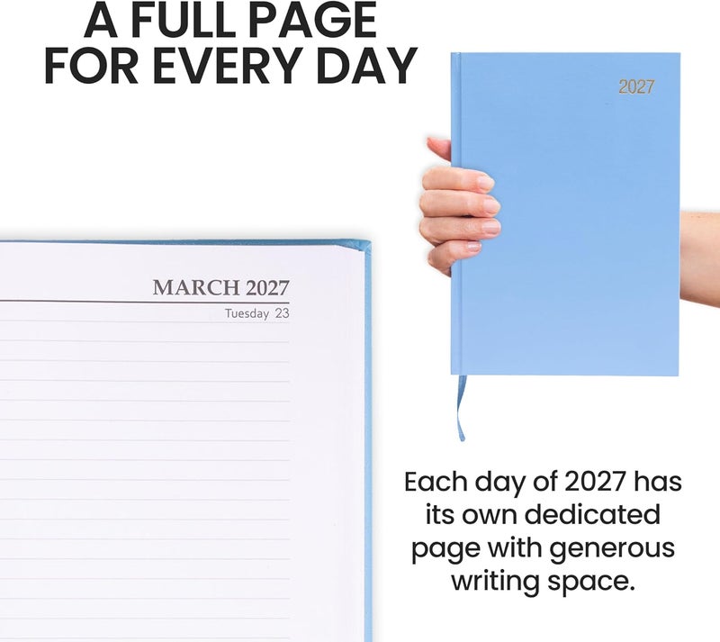 evelay 2027 Diary A4 A5 Page a Day - Hardback Planner Organiser Journal with 70gsm Paper & Ribbon Marker - Ideal for Work, School & Personal Planning (A5, Sky) - Image 5