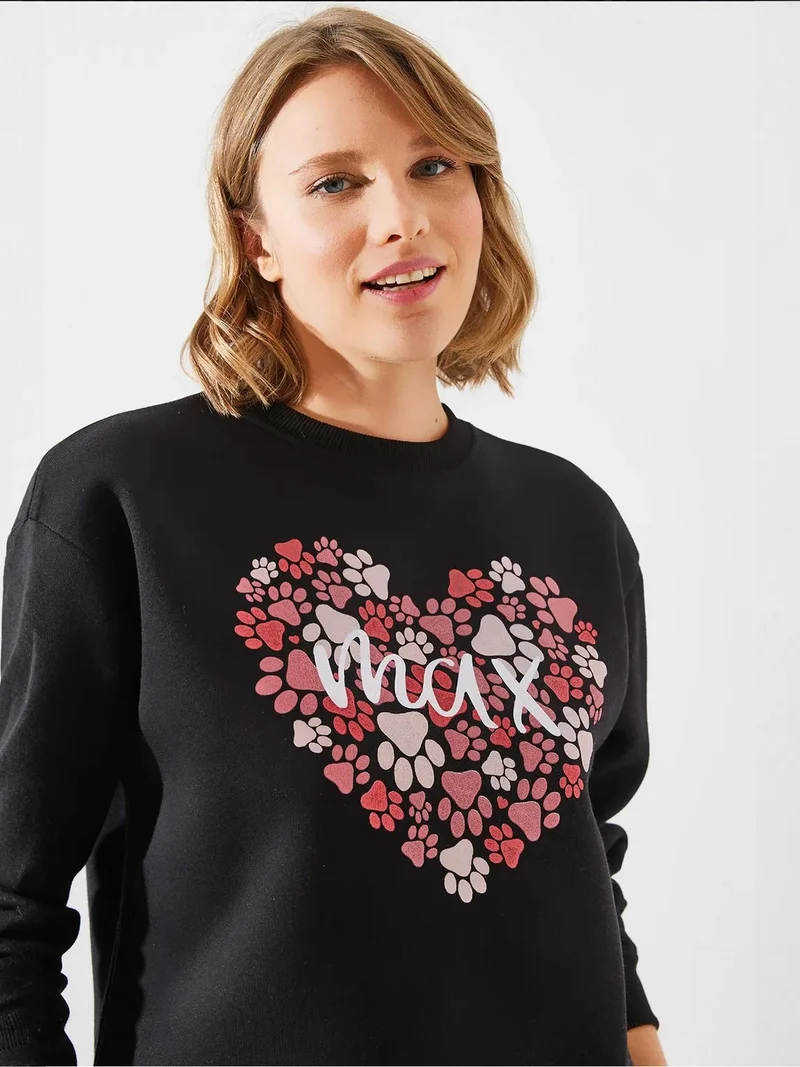 Bianco Lucci LUCCI Printed Cotton Crew Neck Sweatshirt