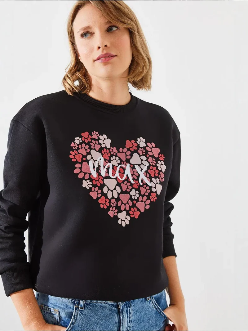 Bianco Lucci LUCCI Printed Cotton Crew Neck Sweatshirt