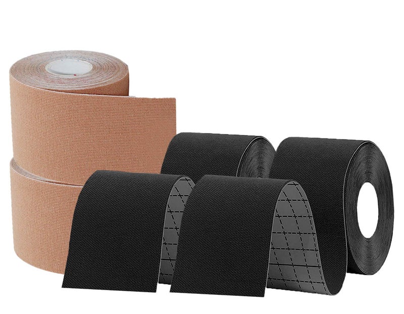 KISEER 4 Pack Kinesiology Tape 16ft Latex Free Elastic Waterproof Breathable Athletes Sports Tape for Knees, Ankles, Elbow, Pain Relief and Shoulder Muscle (Black, Skin) - Image 3