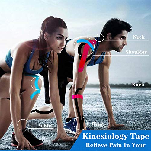 KISEER 4 Pack Kinesiology Tape 16ft Latex Free Elastic Waterproof Breathable Athletes Sports Tape for Knees, Ankles, Elbow, Pain Relief and Shoulder Muscle (Black, Skin) - Image 5