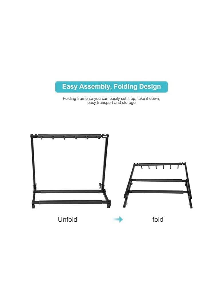 Guitars Display Stand Rack, 5 Way Universal Guitars Storage Holder Organising Stand, Stable Iron Frame with Soft Rubber Cover Guitar Collection Rack Organiser for Training room Store Home(5 Ways) - Image 4