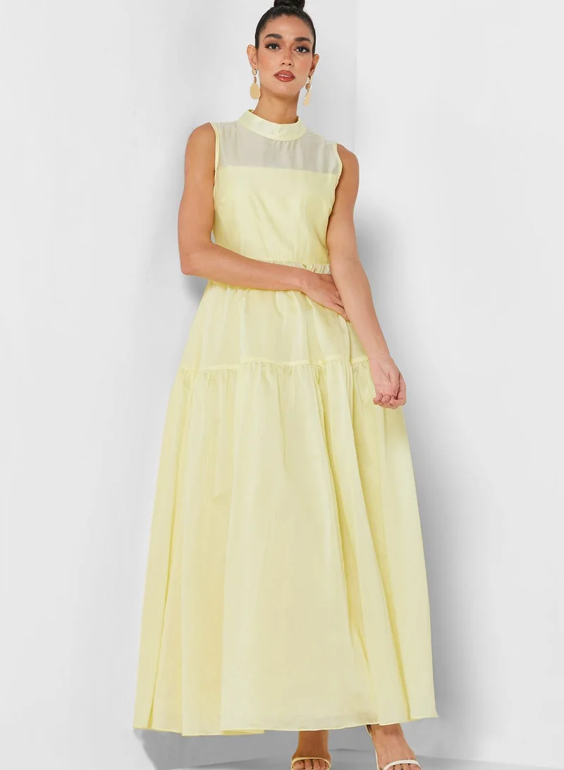 True Decadence High Neck Pleat Detail Skater Dress