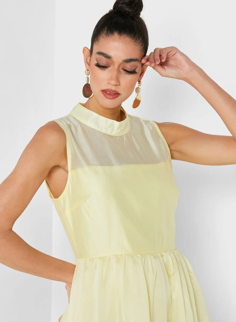 True Decadence High Neck Pleat Detail Skater Dress