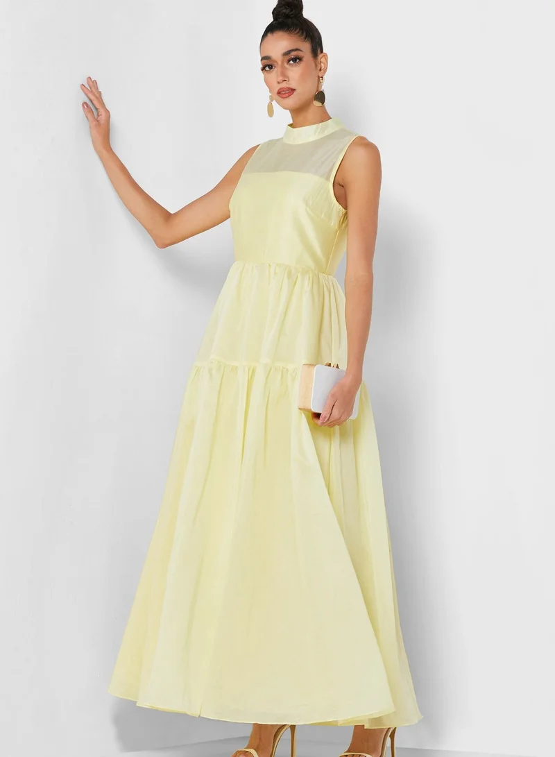 True Decadence High Neck Pleat Detail Skater Dress