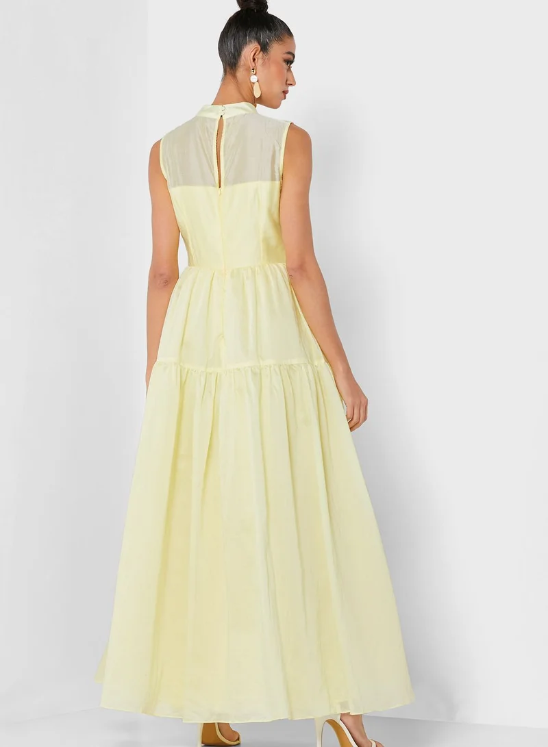 True Decadence High Neck Pleat Detail Skater Dress