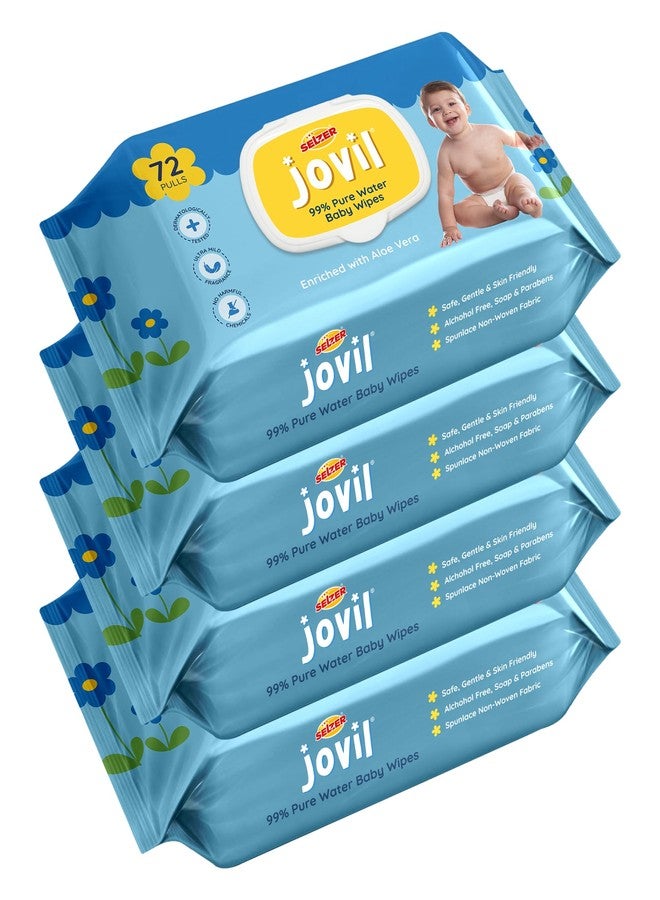Selzer Jovil Soft Cleansing Baby Wipes with Lid | 72 Wipes x Pack of 4-288 Wipes | Extra Thick & Moist Wet Wipes for Baby's | Prevents Rashes & Redness with Goodness of Aloe Vera, Vitamin E - Image 1