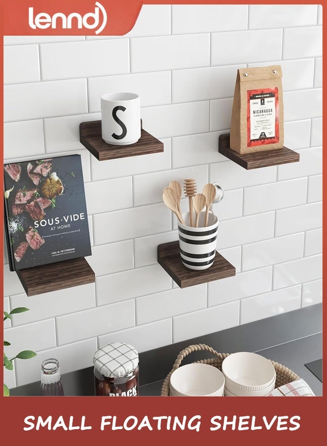 LENND Small Floating Shelves, 5X5 Inches Wall Shelf Set of 4, Rustic Wood Small Wall Mounted Shelves for Bedroom, Living Room, Kitchen, Bathroom Decor (Dark Carbonized Black) - Image 5