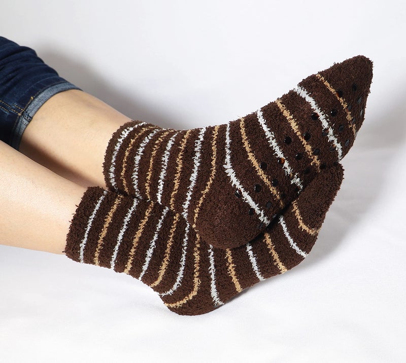 Bienvenu Soft Fuzzy Striped Bed Sleep Floor Socks, Winter Warm Fluffy, Style 2 - Image 2