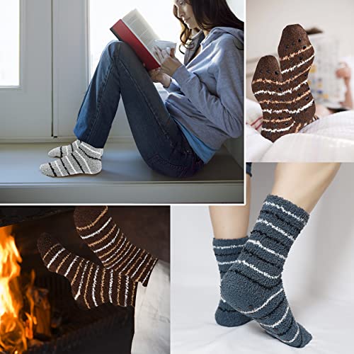 Bienvenu Soft Fuzzy Striped Bed Sleep Floor Socks, Winter Warm Fluffy, Style 2 - Image 5