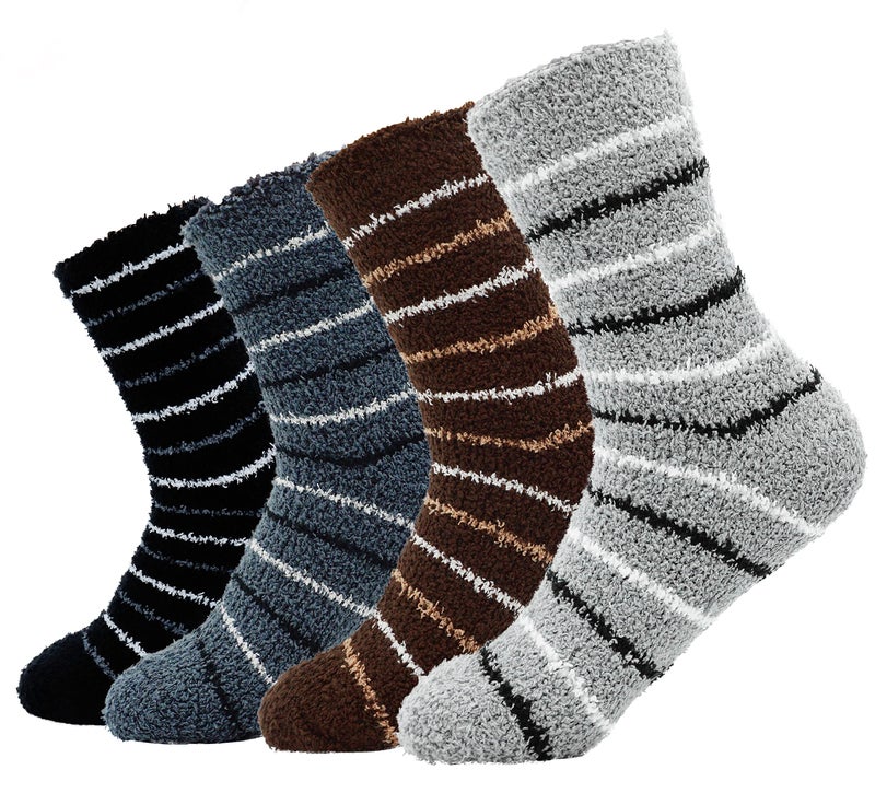 Bienvenu Soft Fuzzy Striped Bed Sleep Floor Socks, Winter Warm Fluffy, Style 2 - Image 1