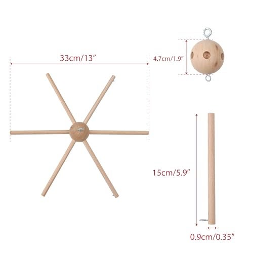 Marsrut 2Pcs DIY Baby Mobile Kit Hanging Frame Hanger for Crib Decorative Natural Wooden Wind Chime Equipment for Infant Boy Girl Home Nursery Bedroom Ceiling Wall Balcony Craft Bell Accessories Decor - Image 3