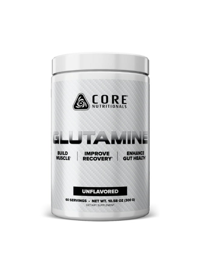 Core Nutritionals Glutamine Powder, 100% Pure L-Glutamine, Supports Muscle Recovery, Immune & Gut Health, Post-Workout Recovery Aid - 300g