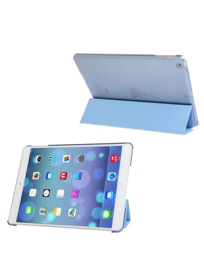 PROMASS Case Cover 3-folding Leather Cover Frosted Plastic Case with Holder & Sleep / Wake-up Function for iPad Air Blue