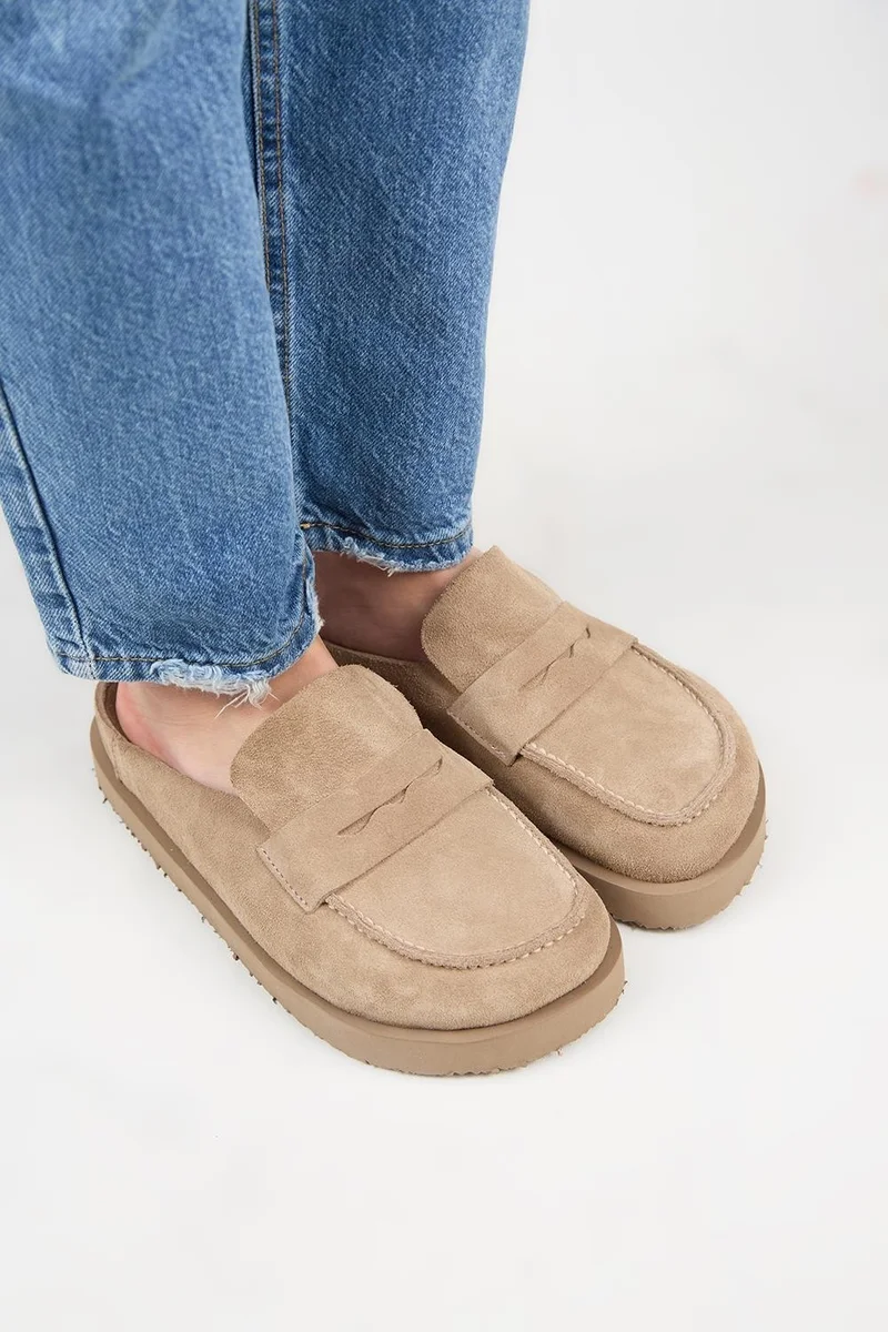 Manijero Manijero (Ziva) Women's Genuine Leather Loafer Platform Mink Slippers