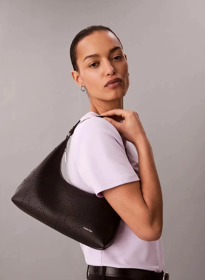 Calvin Klein Black Perforated Emblem Logo Shoulder Bag for Women | Best Price UAE