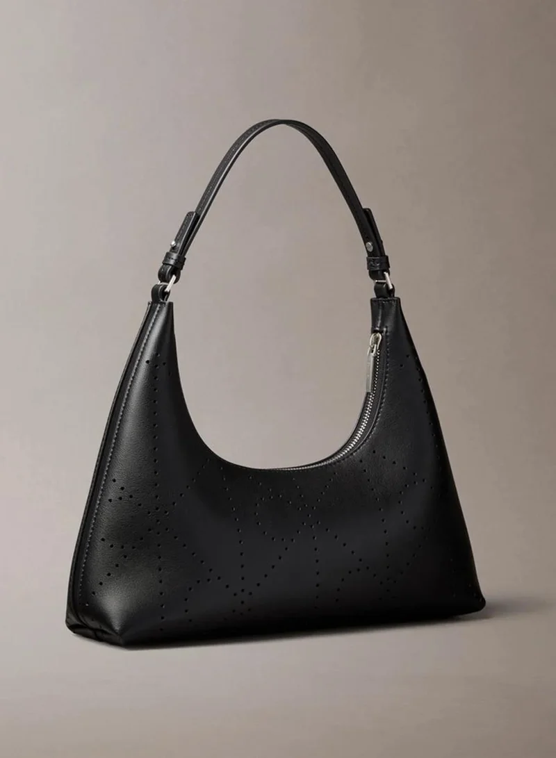 Calvin Klein Black Perforated Emblem Logo Shoulder Bag for Women | Best Price UAE