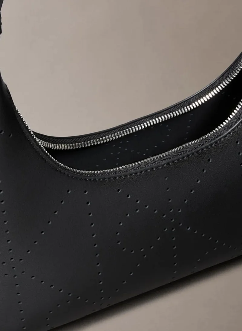 Calvin Klein Black Perforated Emblem Logo Shoulder Bag for Women | Best Price UAE