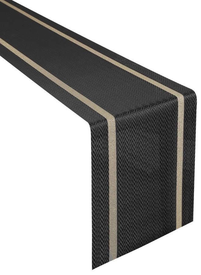 FAVE Woven Vinyl Table Runner Black Table Runner Woven with Golden Threads 72x12 Inches Wipeable Waterproof Dining Table Mats for Wedding, Banquets,Party, Restaurant (Black-72x12) - Image 1