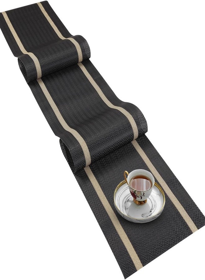 FAVE Woven Vinyl Table Runner Black Table Runner Woven with Golden Threads 72x12 Inches Wipeable Waterproof Dining Table Mats for Wedding, Banquets,Party, Restaurant (Black-72x12) - Image 3