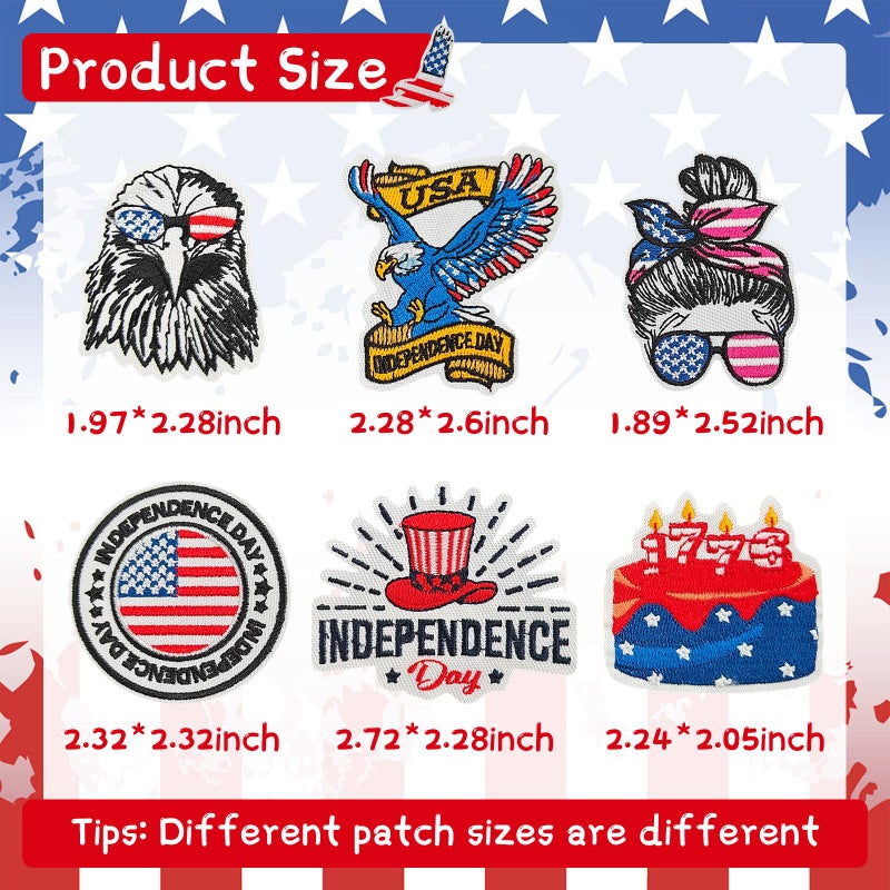 RF-patch 32 Pcs 4th of July Iron on Patches, Embroidered Patriotic Patch, American Flag Elemental Iron on/Sew on Patches for Clothes, Hats, Jeans, Dress, Backpacks - Image 2