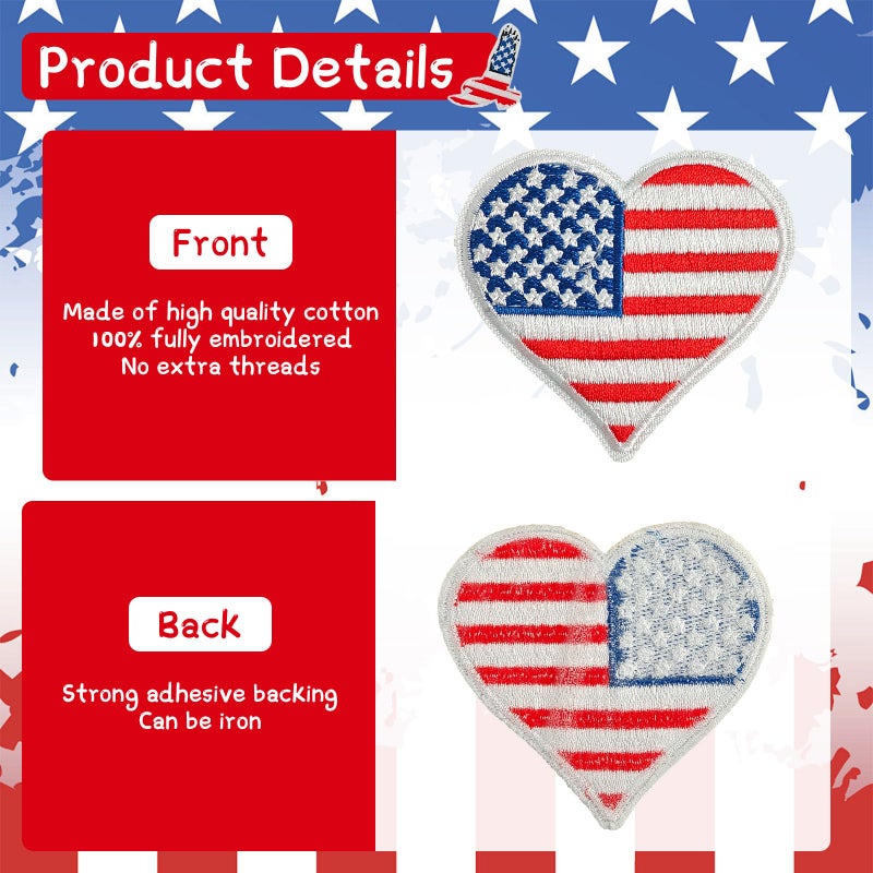 RF-patch 32 Pcs 4th of July Iron on Patches, Embroidered Patriotic Patch, American Flag Elemental Iron on/Sew on Patches for Clothes, Hats, Jeans, Dress, Backpacks - Image 5