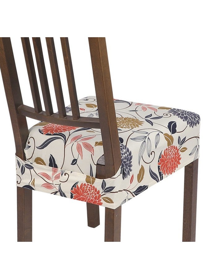 SearchI Stretch Dining Chair Seat Covers Set Of 4, Soft Washable Seat Covers For Dining Chairs, Dining Room Seat Cover Protector (Rear-Covered, Orange Flowers) - Image 1