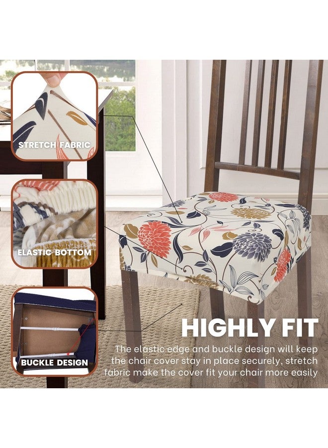 SearchI Stretch Dining Chair Seat Covers Set Of 4, Soft Washable Seat Covers For Dining Chairs, Dining Room Seat Cover Protector (Rear-Covered, Orange Flowers) - Image 2