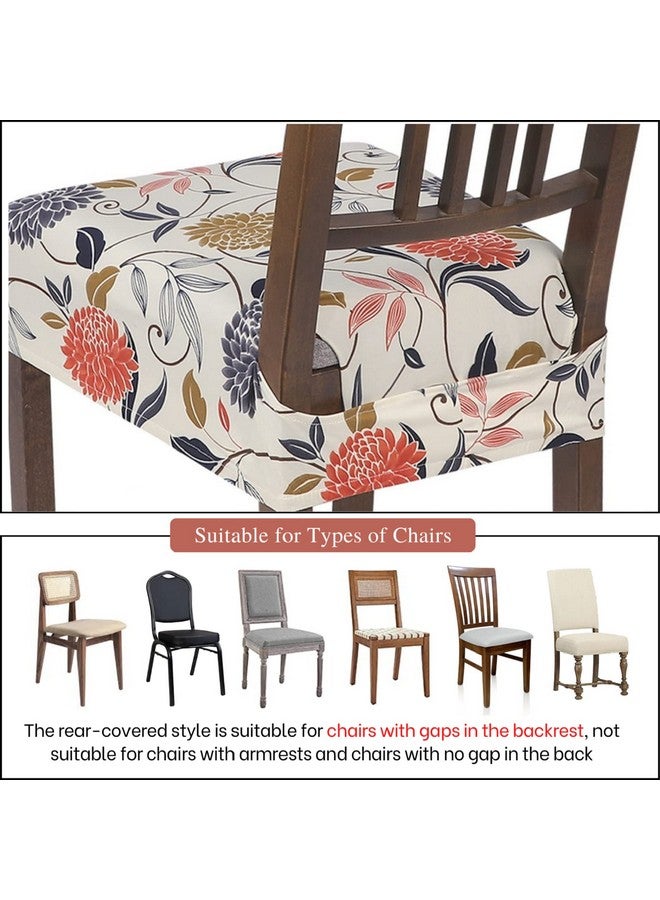 SearchI Stretch Dining Chair Seat Covers Set Of 4, Soft Washable Seat Covers For Dining Chairs, Dining Room Seat Cover Protector (Rear-Covered, Orange Flowers) - Image 5